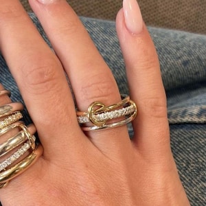 Multi-Link Gold Ring, 14k Yellow Chunky Gold Connector Ring, Gold Ring Set, Eternity Statement Ring, Interlocking Silver Rings, Russian Ring