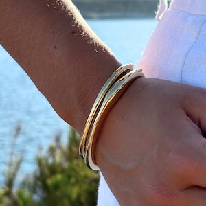 Organic Gold Bangle Set, Thin & Wide 18k Gold Plated Bangles, Women's Summer Inspired Jewelry, Stacking Jewellery Christmas Gift for Her