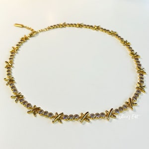 Gemma Owen XO Necklace, 18k Gold Plated Collar Necklaces, Cubic Zirconia Bracelet, Simulated Diamond Jewellery Set