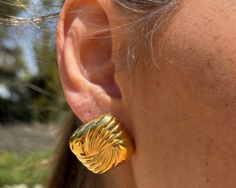 Statement Gold Earring, Scandi Style Summer Jewellery, Classic Timeless Earrings, Stainless Steel Gold Plated Jewelry