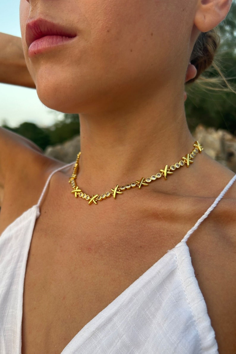 Gemma Owen XO Necklace, 18k Gold Plated Collar Necklaces, Cubic Zirconia Bracelet, Simulated Diamond Jewellery Set image 1