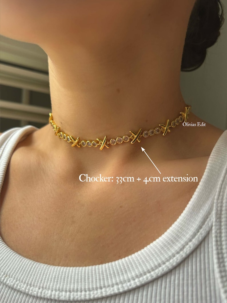 Gemma Owen XO Necklace, 18k Gold Plated Collar Necklaces, Cubic Zirconia Bracelet, Simulated Diamond Jewellery Set