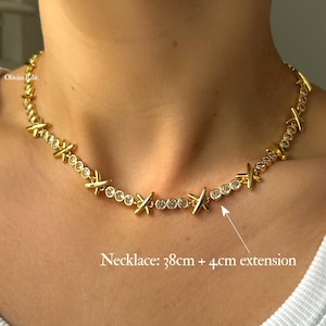 Gemma Owen XO Necklace, 18k Gold Plated Collar Necklaces, Cubic Zirconia Bracelet, Simulated Diamond Jewellery Set