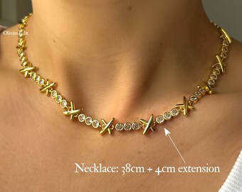 XO Choker Necklace: 18k Gold Plated Cubic Zirconia - Gemma Owen