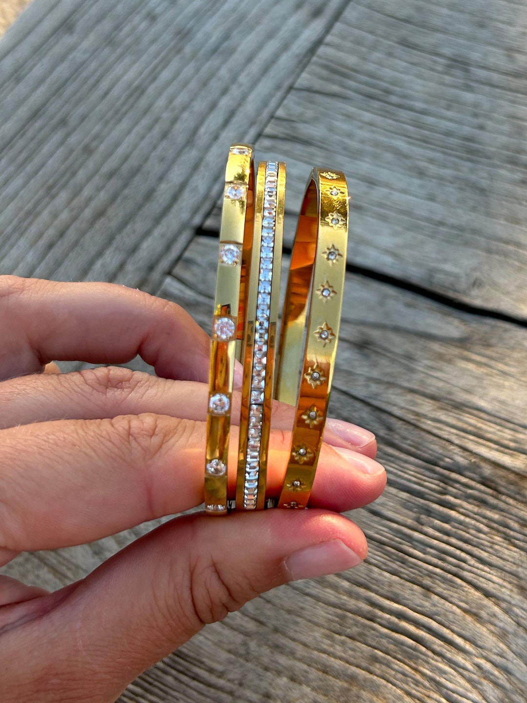 Crystal Gold Bangles 18k Gold Plated Cuff Bracelet With Cubic Etsy UK