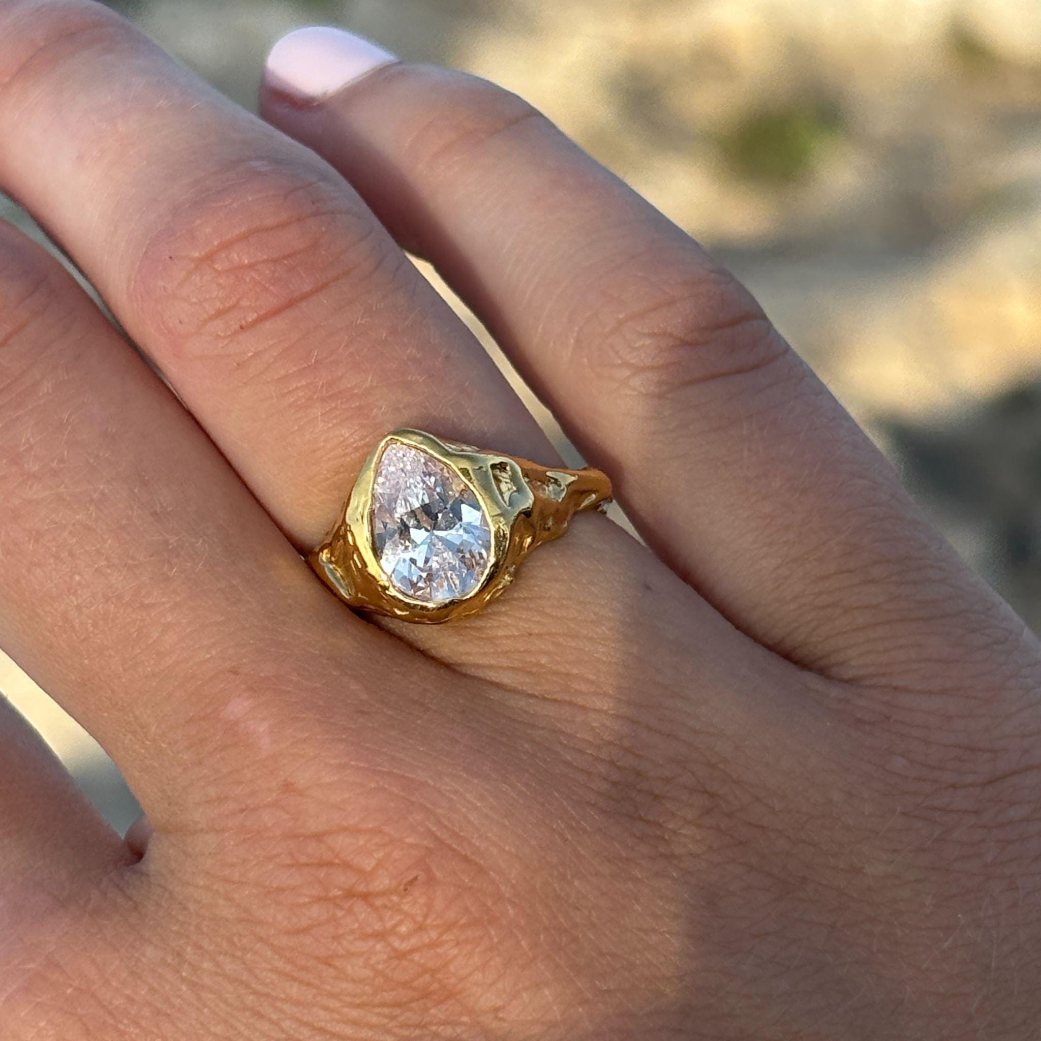 【人気】Simuero Gota Ring 宝石 海 リング ハンドメイド GOTA - Handmade gold plated ring | Simuero
