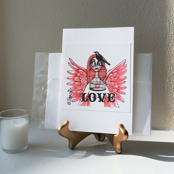 Handmade Mini Art Print Card "Love" Angel
