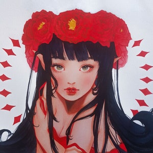 Día de San Valentín Tema Anime Girl- Pintura de acuarela original