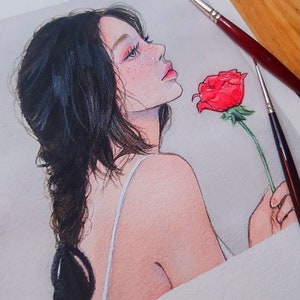 Rose Anime Girl- Watercolor Painting