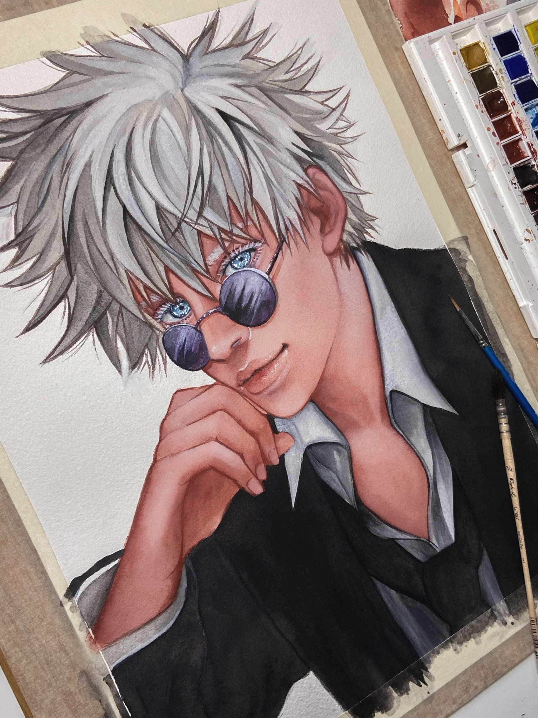 Silver Haired Anime Boy Fanart- Watercolor Painting