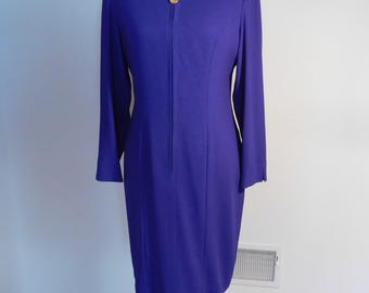 Liz Claiborne Petite purple dress-Size 10-long sleeves-career dress-secretary dress-vintage 90's power dress-zipper in front with gold pull