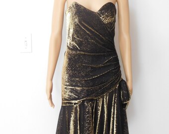 Metallic strapless dress-party dress-Great for dancing-Soft, comfy-Disco era-Shimmery-Sparkly-Sexy- 80's Vintage-Medium-Soft comfy material