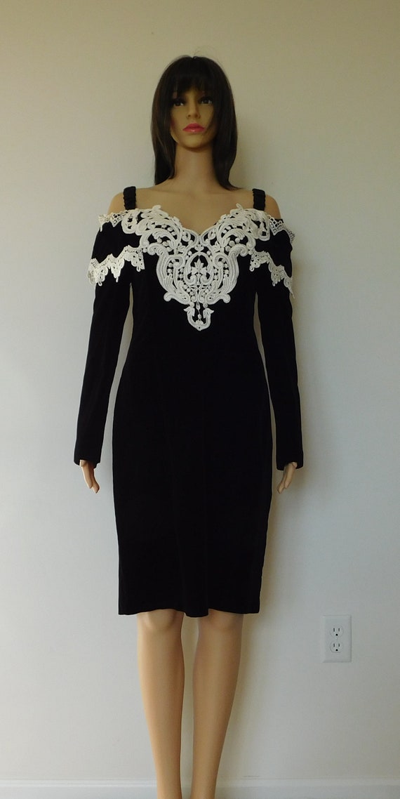 Scott McClintock open shoulder black velvet dress-