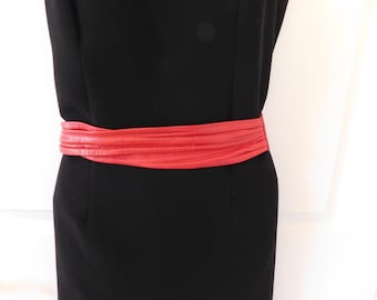 Vintage Red Pleated Leather Belt, Small (27 inch)