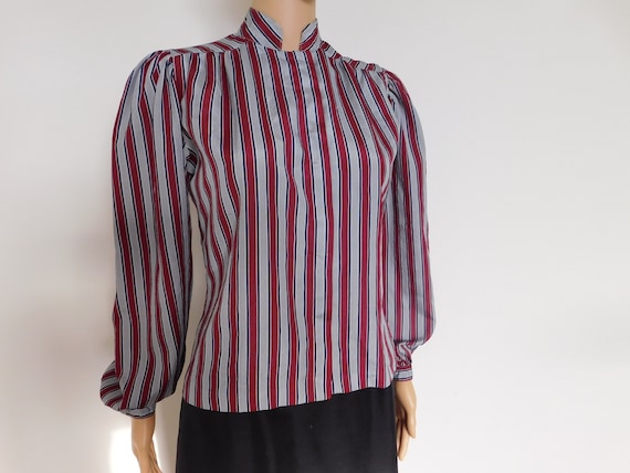 Vintage striped secretary-blouse-burgundy, grey &