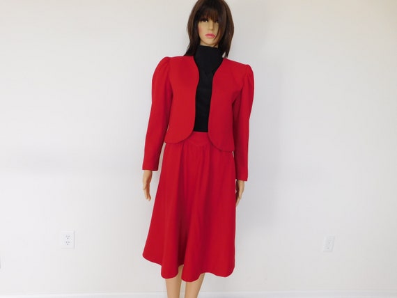 Bolero Jacket Skirt Suit by the Villager bright Red circle Skirt size 6 vintage 70 s fully Lined worsted Wool winter Skirt Suit rare Find Etsy