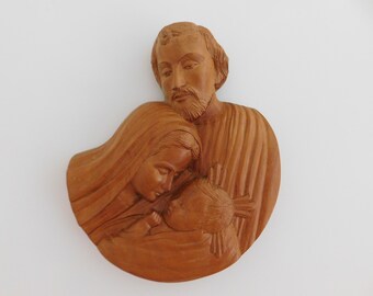 Vintage Holy Family Wood Carving-Christian-Catholic-plaque-wall hanging wood sculpture-ready to hang-very detailed work-RARE-There is only 1