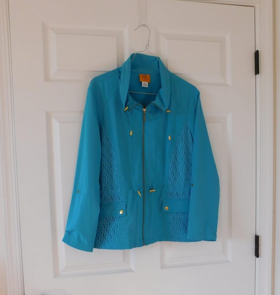 Ruby Rd Blue Zip-Up Jacket: Petite Large, Drawstr… - image 1