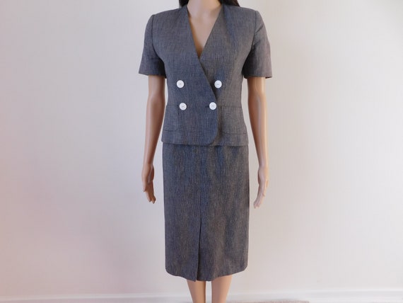 Business skirt suit-Evan Picone-70/'s vintage-classic style-career-Size 4-pencil skirt-fully lined-fitted waist-short sleeves-Free shipping