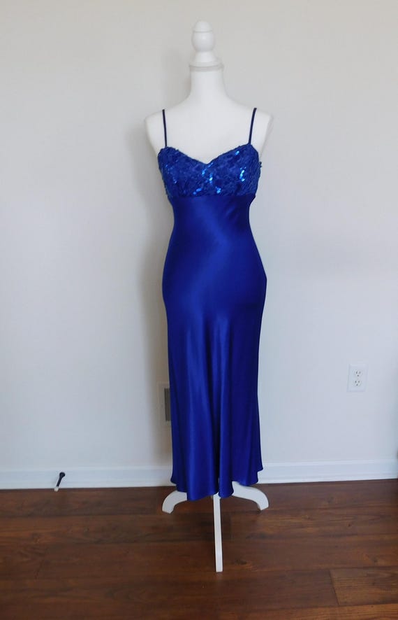 royal blue empire waist dress Empire-Waist Long Corset-Back Prom Dress