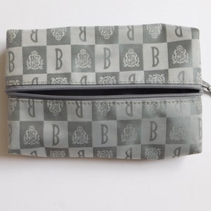 Borghese cosmetic bag-makeup pouch-zippered in front-grey vinyl-Borghese insignia & grey vinyl interior-New-never used vintage-great size