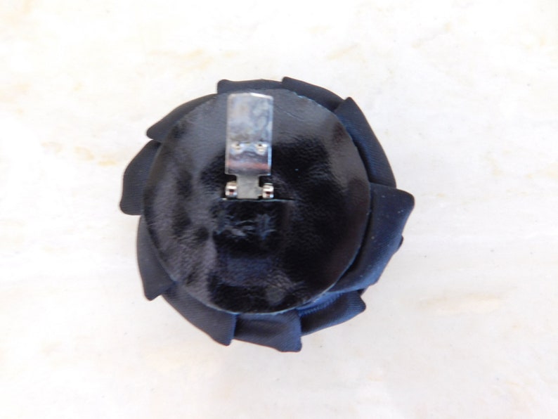 cravat Clip on medallion for blouse jabot or shirt-unisex-clips on any collar like a clip-on tie-black satin with a faceted rhinestone