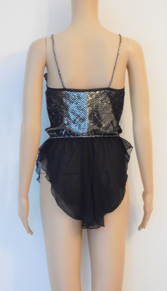 Blanche vintage metallic snap crotch black teddy-… - image 4