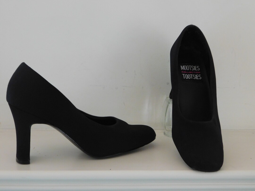 Black Fabric Pumps: Mootsies Tootsies Dress Heels, Size