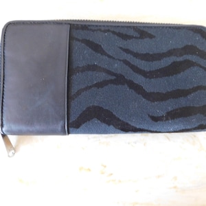 AK Anne Klein slim accordion zippered wallet-black leather & fabric-new-16 credit card slots, zippered inside change purse,5 compartments