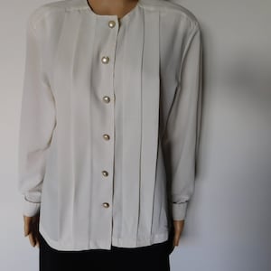 French cuff blouse-cufflinks inc-ivory-Small-Size 8-pearl buttons with matching pearl cuff links-machine washable-pleated button up front