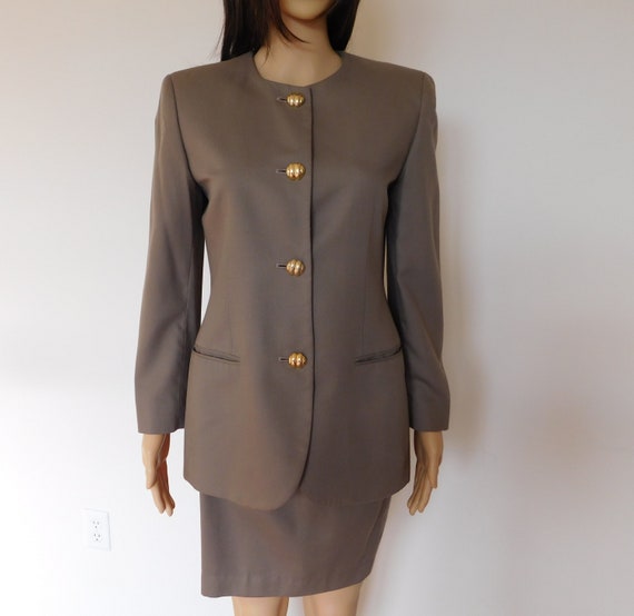 Business skirt suit-Evan Picone-70/'s vintage-classic style-career-Size 4-pencil skirt-fully lined-fitted waist-short sleeves-Free shipping