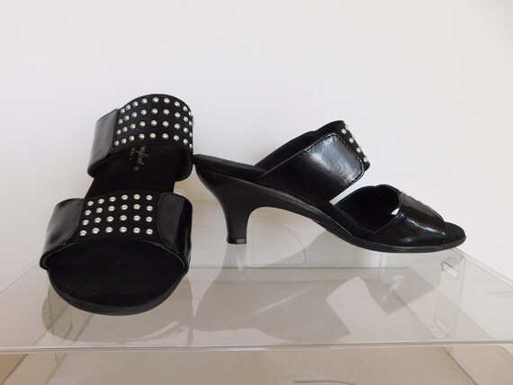 Black patent leather kitten heel sandals-mules-sl… - image 1