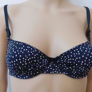 Polka dot bra or bikini top-34 B/C Vasserette black with white dots-unique-adjustable straps-underwired-80's vintage-