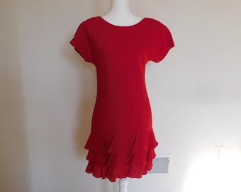 Donna Ricco Red ruffled hem dress-Size 4-Vintage 90's in perfect condition-scoop back-similar dresses by Donna Ricco are selling for more