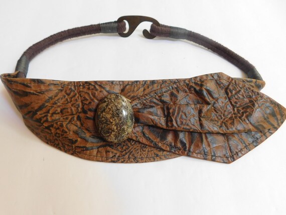 Brown Leather Belt with Stone Accent Linea Pelle Brown Leather Belt Oval Buckle with Amber Stone  main image 4