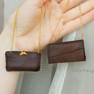 Doll Bag / Miniature Bag - 1/6 Scale Bag / Brown Leather Chain Doll Bag / Doll Purse / Handmade Doll Clothes / Doll Fashion