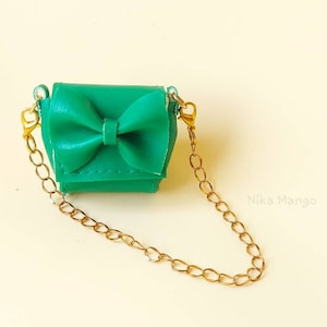 Doll Bag / Miniature Bag - 1/6 Scale Bag /  Green Leather Chain Doll Bag / Doll Purse / Handmade Doll Clothes - Doll Fashion
