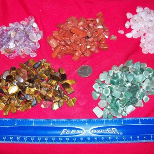 Tigers eye , brecciated red jasper , Rose Quartz , Aventurine, Amethyst polished tumbled gemstones. Medium size