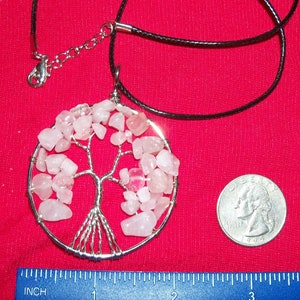 Chakra Tree of Life pendant rose quartz gemstone crystal necklace