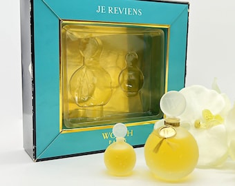 Je Reviens Worth-set, eau de toilette 30 ml, miniatuurparfum 0,24 fl.oz EDP, flessen ontworpen door Lalique, vintage jaren 80, Frans parfum
