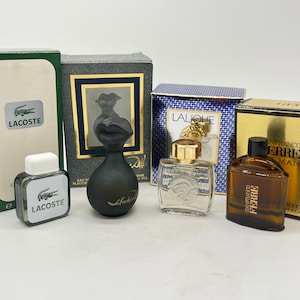 Lot  of 4  Perfumes Miniature , Lacoste original, Lalique , Ferre , Dali  , Vintage Men&#39;s Fragrance
