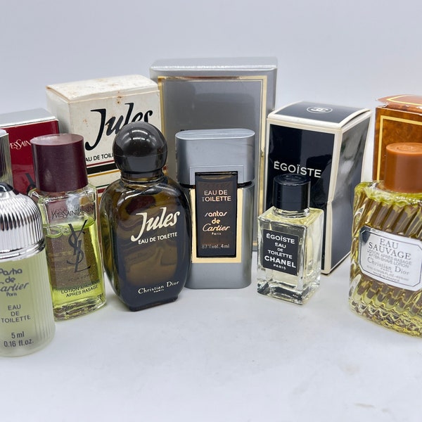 Lot de 6 parfums miniatures, Pasha, Jules, Santos, Egoiste, Pour Homme, Eau Sauvage Mini parfum pour homme