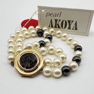 Collana di perle Akoya bianche e nere con pendente, perle giapponesi da 8 mm, perle coltivate, gioielli di perle vintage, idea regalo