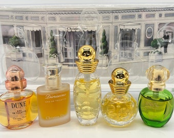 Coffret Mini Parfums, Dune, Diorissimo ,Tendre Poison ,Dolce Vita ..5x 7,5ml/0,25 fl.oz,Eau de Toilette ,Spray,Total 37,5ml, France,Paris ,80s