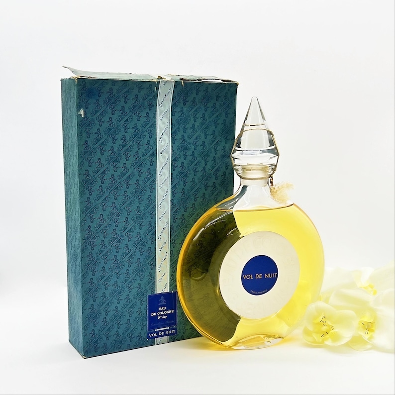 Rare 1950s Guerlain Vol de Nuit Perfume 500ml Sealed Bottle with Box , Vintage Eau de Cologne , Collectible French Perfume ,Flacon Montre image 1