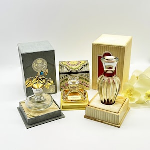 Collectible Empty Perfume Bottles - Set of 3 Vintage Clear Glass Bottles with Original Boxes  - Gift Idea for Collectors