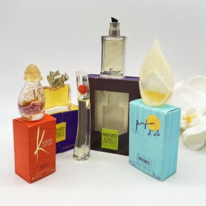 Lot of 5 Miniature Perfumes Kenzo, Vintage 90s, Jungle Elephant, Jungle pour Homme ... Perfume Samples, Gift Idea , Made in France