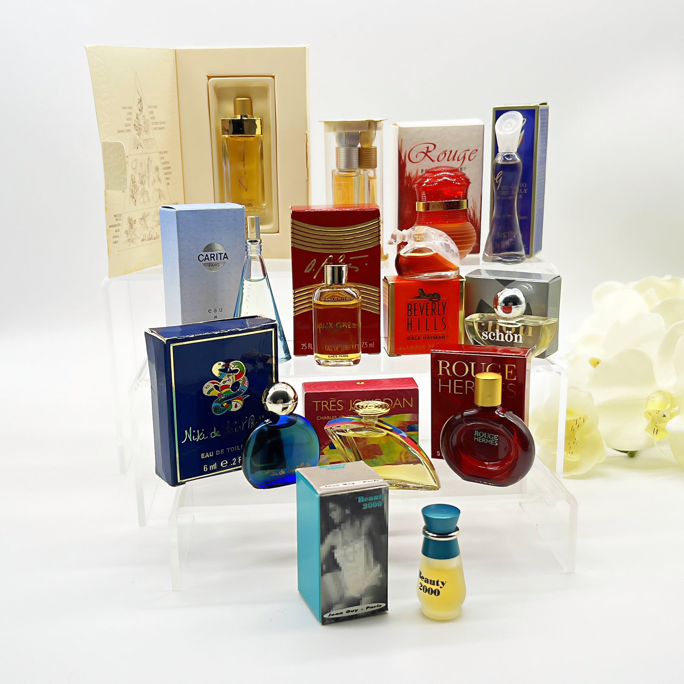 ミニチュア香水瓶14個セット、ヴィンテージ女性用フレグランス80年代