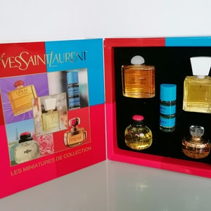 Vintage Yves St Laurent Collectible Set x 5  Miniatures ,Opium  ,Yvresse  , Rive Gauche ,Y , Paris . Eau de Toilette  in Box