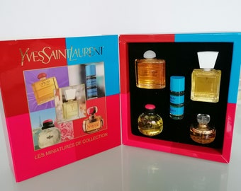 Vintage Yves St Laurent Collectible Set x 5  Miniatures ,Opium  ,Yvresse  , Rive Gauche ,Y , Paris . Eau de Toilette  in Box